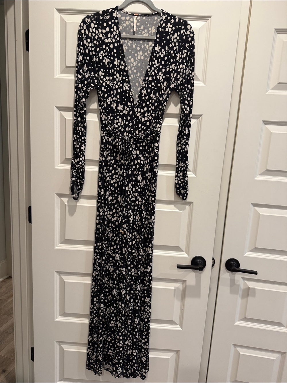 Free People Black and White Printed Wrap Maxi Dress